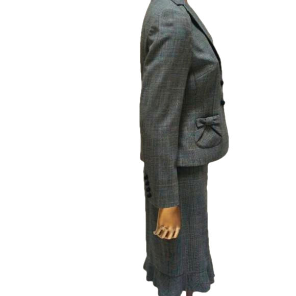 Ann Taylor 2 Piece Skirt Suit Gray Plaid Petite Business Attire Black White Wool - Picture 3 of 15